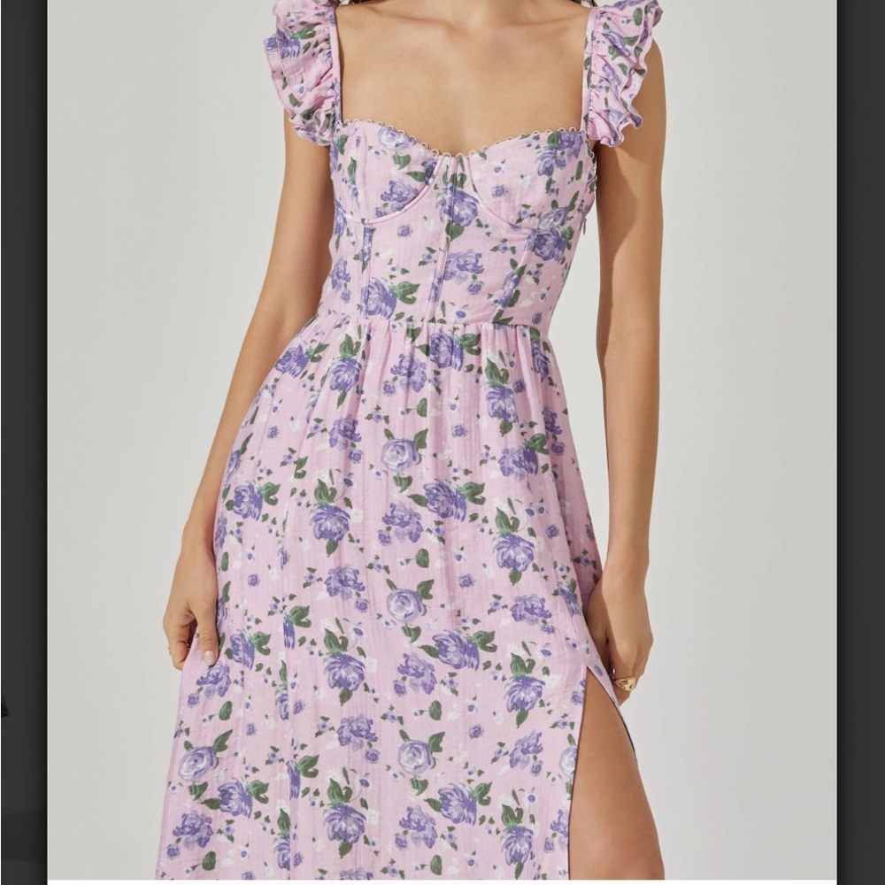 Astr Pink and Purple Maxi Dress Ruched Sweetheart Neckline NWT XS